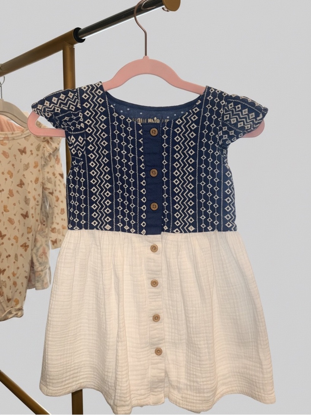 OshKosh Genuine Kids Denim & White Gauze Button-Front Dress - Size 3T